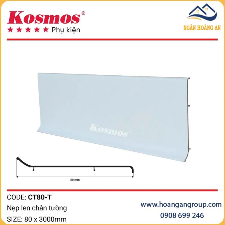 Nẹp Len Chân Tường Nhôm Kosmos 80mm CT80-T Trắng