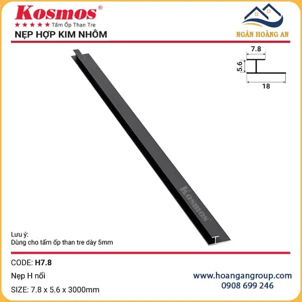 Nẹp H7.8 Nối Tấm Than Tre Kosmos 5mm Màu Đen Nẹp H7.8 Nối Tấm Than Tre Kosmos 5mm Màu Đen