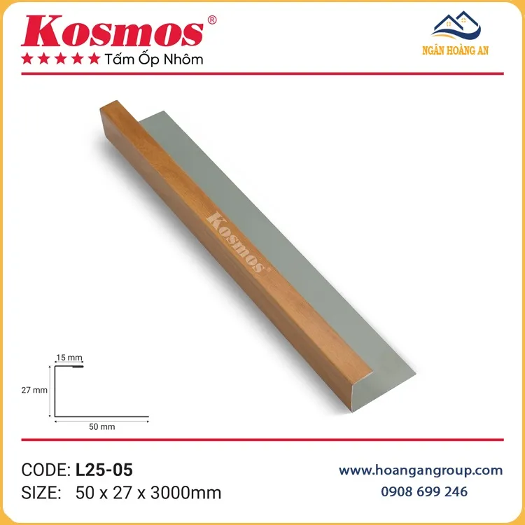 Nẹp Nhôm Kết Thúc Chữ L Kosmos L25-05 Vân Gỗ Vàng Cam