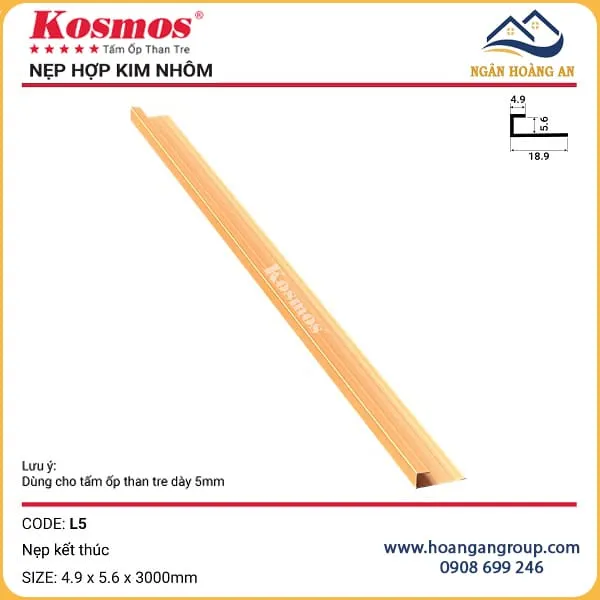 Nẹp Kết Thúc L5 Tấm Ốp Than Tre Kosmos 5mm Màu Vàng