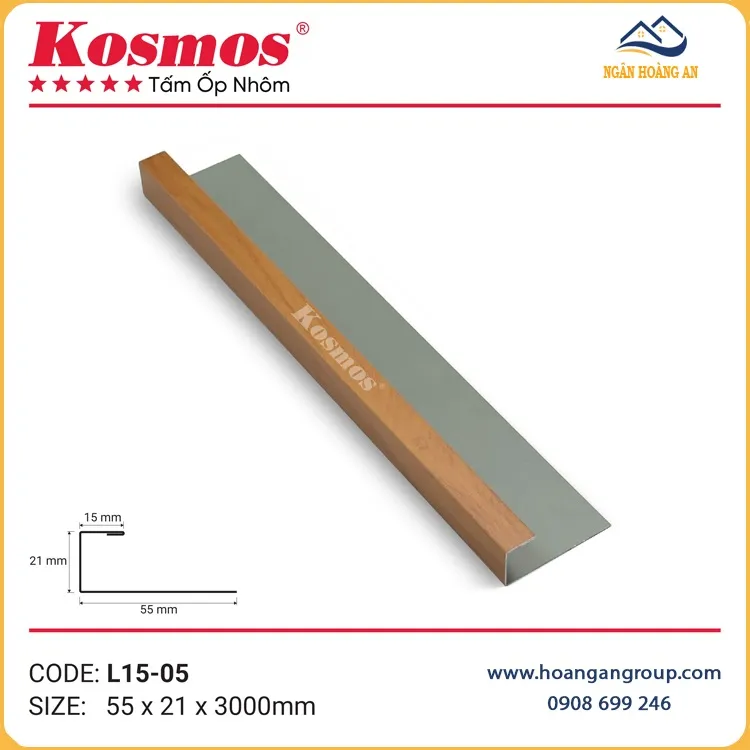 Nẹp Nhôm Kết Thúc Trần Kosmos L15-05 Vân Gỗ Vàng Cam