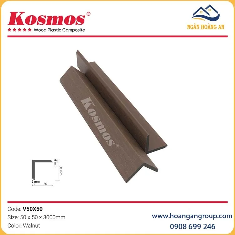 Nẹp V Gỗ Nhựa 2 Lớp Phủ Polymer Kosmos V50X50 Walnut Nẹp V Gỗ Nhựa 2 Lớp Phủ Polymer Kosmos V50X50 Walnut