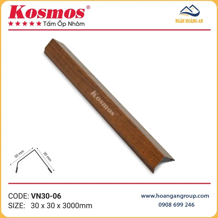 Nẹp V 30x30 Trần Nhôm Kosmos VN30-06 Vân Gỗ Nâu Đỏ