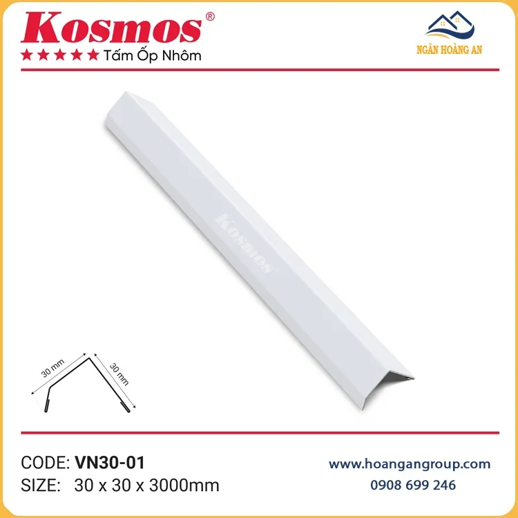 Nẹp V Nhôm Ốp Trần Nhôm Kosmos VN30-01 Màu Trắng