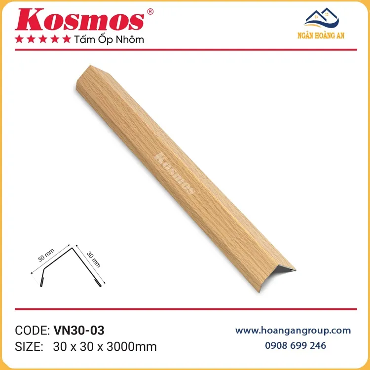 Nẹp V Nhôm Ốp Trần Nhôm Kosmos VN30-03 Vân Gỗ Vàng Sồi
