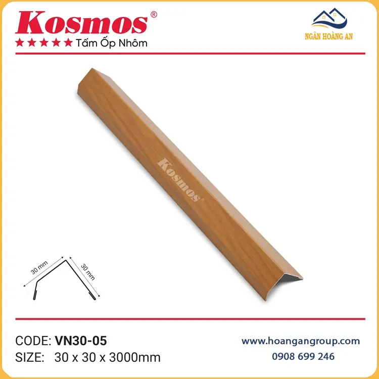 Nẹp V Trần Nhôm Trang Trí Kosmos VN30-05 Vân Gỗ Vàng Cam