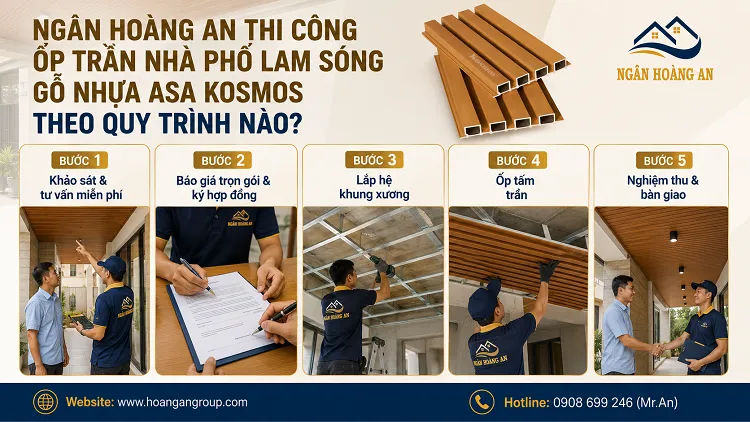 Ngân Hoàng An Thi Công Ốp Trần Nhà Phố Lam Sóng Gỗ Nhựa ASA Kosmos Theo Quy Trình Nào?