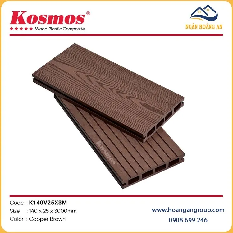 Lót Sàn Gỗ Nhựa Ngoài Trời Lỗ Vuông Kosmos K140V25X3M Copper Brown