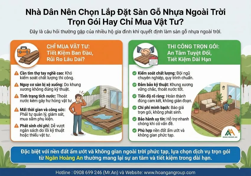 Nhà Dân Nên Chọn Lắp Đặt Sàn Gỗ Nhựa Ngoài Trời Trọn Gói Hay Chỉ Mua Vật Tư?