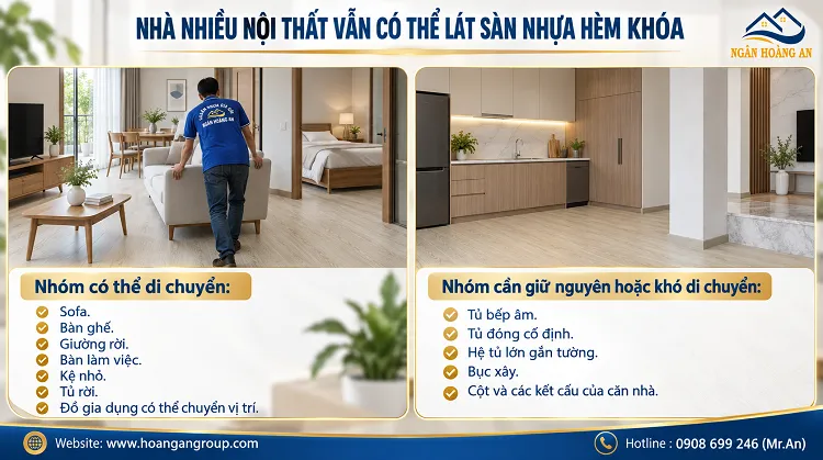 Nhà Nhiều Nội Thất Vẫn Có Thể Lát Sàn Nhựa Hèm Khóa