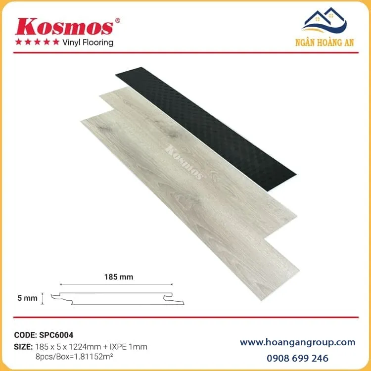 Sàn Nhựa Hèm Khoá Giả Gỗ Kosmos SPC6004 Đế Cao Su 5mm