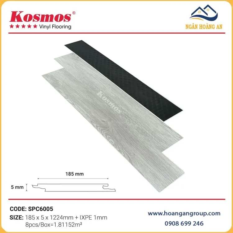 Sàn Nhựa Hèm Khóa Vân Gỗ Kosmos SPC6005 Đế Cao Su 5mm