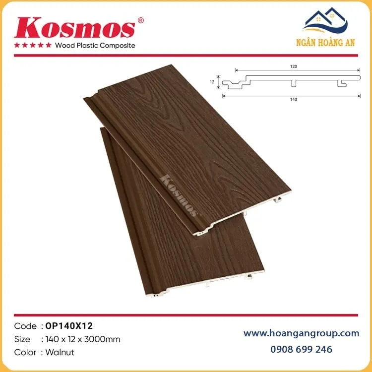 Tấm Ốp Tường Gỗ Nhựa Phủ ASA Kosmos OP140X12 Walnut