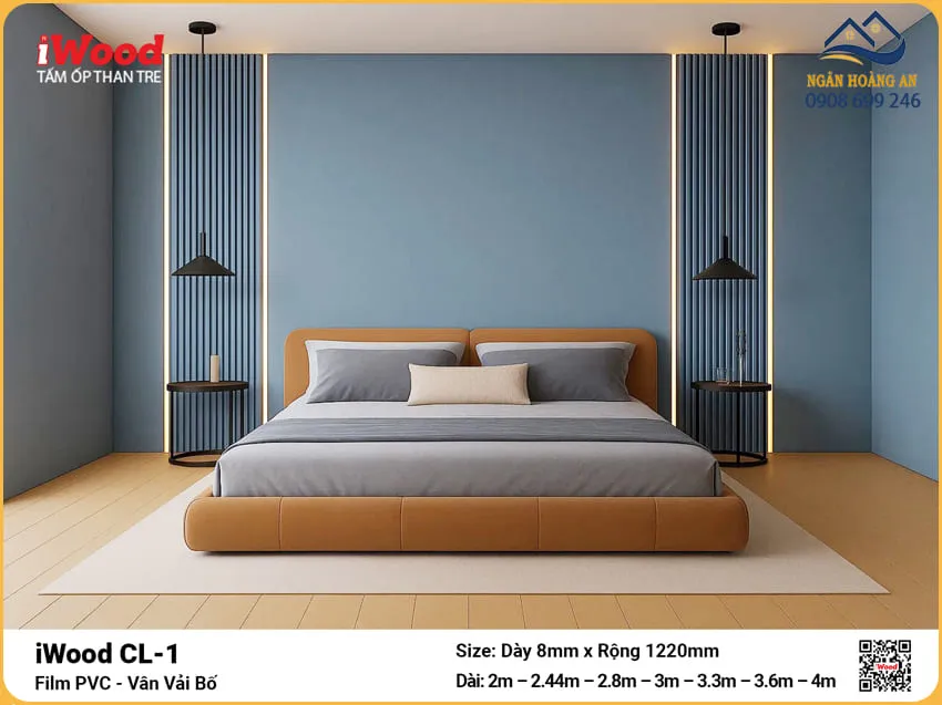 Nhà Phân Phối Tấm Ốp Than Tre iWood CL-1 Vân Vải Bố Ghi Xanh