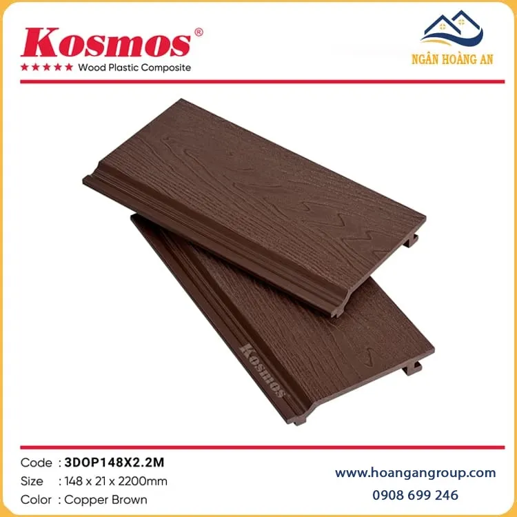 Tấm Ốp Trần Gỗ Nhựa Ngoài Trời Kosmos 3DOP148X2.2M Coper Brown