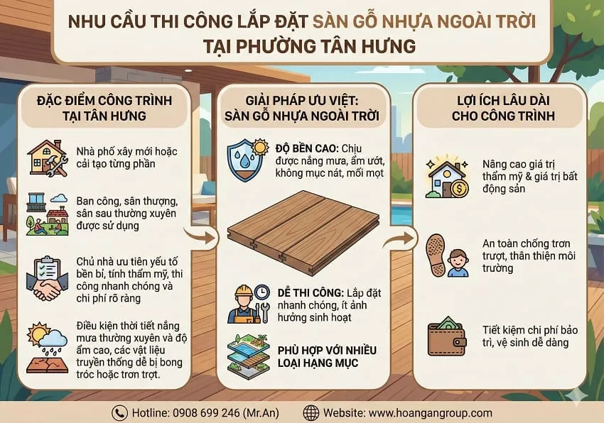 Nhu Cầu Thi Công Lắp Đặt Sàn Gỗ Nhựa Ngoài Trời Tại Phường Tân Hưng