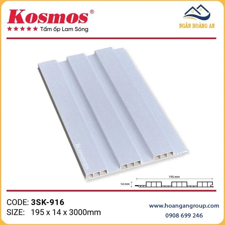 Tấm Nhựa Ốp Trần Lam 3 Sóng Chân Kép Kosmos 3SK-916