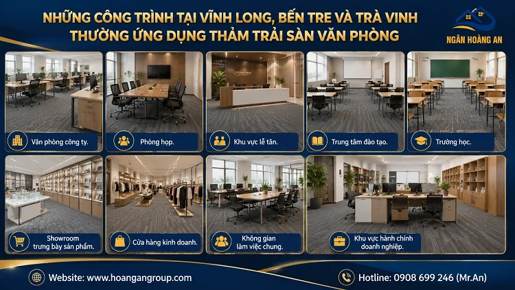 Những Công Trình Tại Vĩnh Long, Bến Tre Và Trà Vinh Thường Ứng Dụng Thảm Trải Sàn Văn Phòng Những Công Trình Tại Vĩnh Long, Bến Tre Và Trà Vinh Thường Ứng Dụng Thảm Trải Sàn Văn Phòng