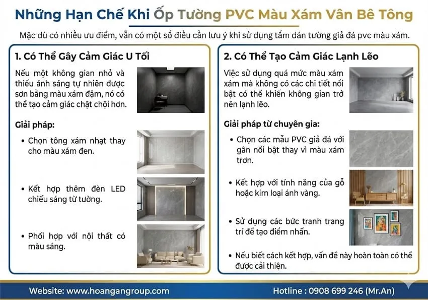 Những Hạn Chế Khi Ốp Tường PVC Màu Xám Vân Bê Tông