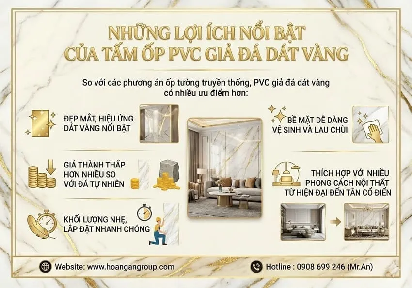 Những Lợi Ích Nổi Bật Của Tấm Ốp PVC Giả Đá Dát Vàng Những Lợi Ích Nổi Bật Của Tấm Ốp PVC Giả Đá Dát Vàng