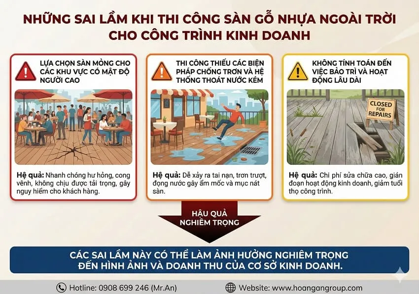 Những Sai Lầm Khi Thi Công Sàn Gỗ Nhựa Ngoài Trời Cho Công Trình Kinh Doanh