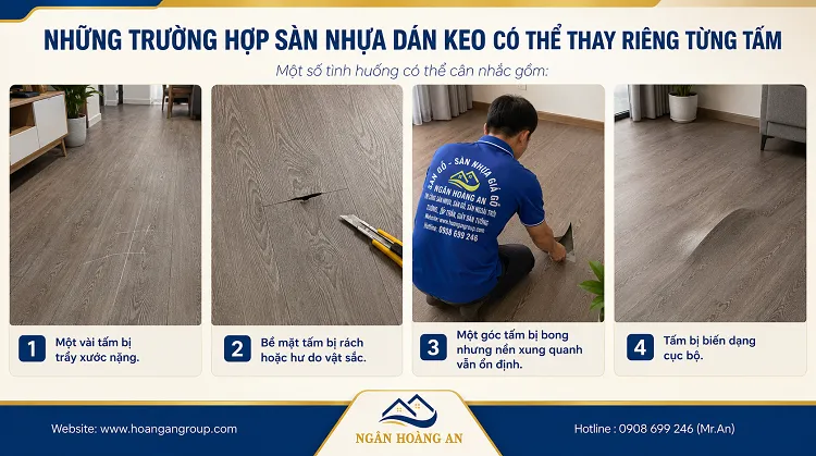 Những Trường Hợp Sàn Nhựa Dán Keo Có Thể Thay Riêng Từng Tấm