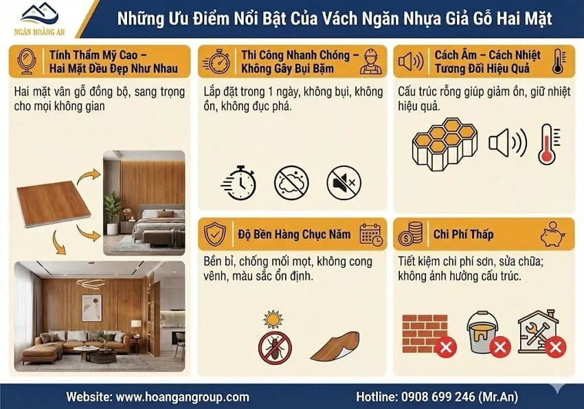 Những Ưu Điểm Nổi Bật Của Vách Ngăn Nhựa Giả Gỗ Hai Mặt