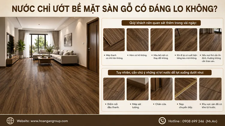 Nước Chỉ Ướt Bề Mặt Sàn Gỗ Có Đáng Lo Không?