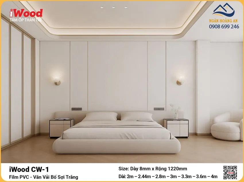 Ốp Than Tre iWood CW-1 Vân Vải Bố Trang Trí Phòng Ngủ