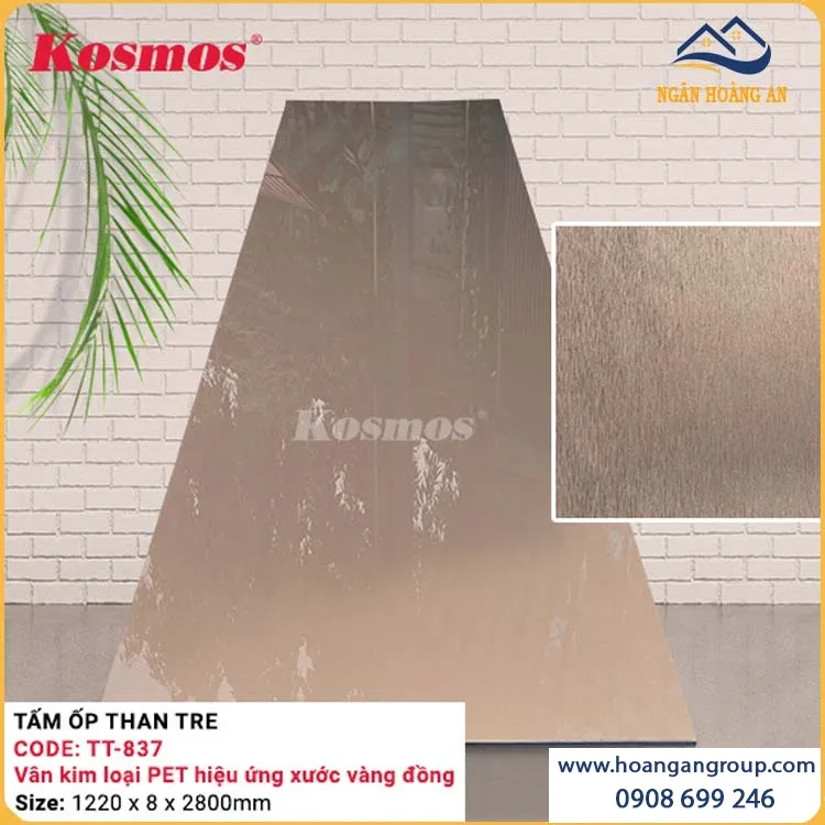 Tấm Ốp Tường Than Tre Kosmos Vân Kim Loại PET Xước Vàng Đồng TT-837 Tấm Ốp Tường Than Tre Kosmos Vân Kim Loại PET Xước Vàng Đồng TT-837