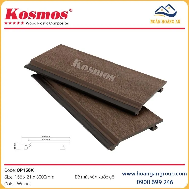 Ốp Trần Gỗ Nhựa Ngoài Trời 2 Lớp Phủ Polymer Kosmos OP156X Walnut