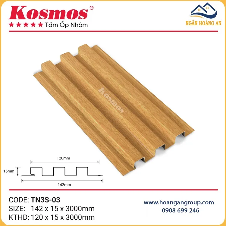 Trần Nhôm 3 Sóng Kosmos TN3S-03 Vàng Sồi Trần Nhôm 3 Sóng Kosmos TN3S-03 Vàng Sồi