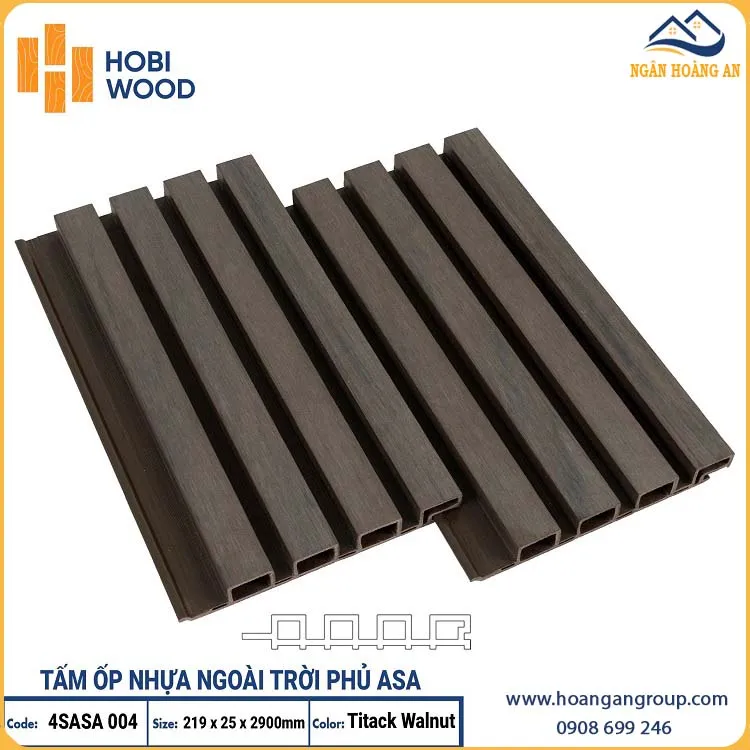 Ốp Trần Lam Sóng Gỗ Nhựa ASA Hobiwood TiTack Walnut 4SASA004
