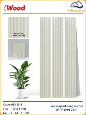 Ốp Trần Lam Sóng Than Tre Vân Đơn Sắc Nhám Sần Trắng iWood 6S8 SS-1