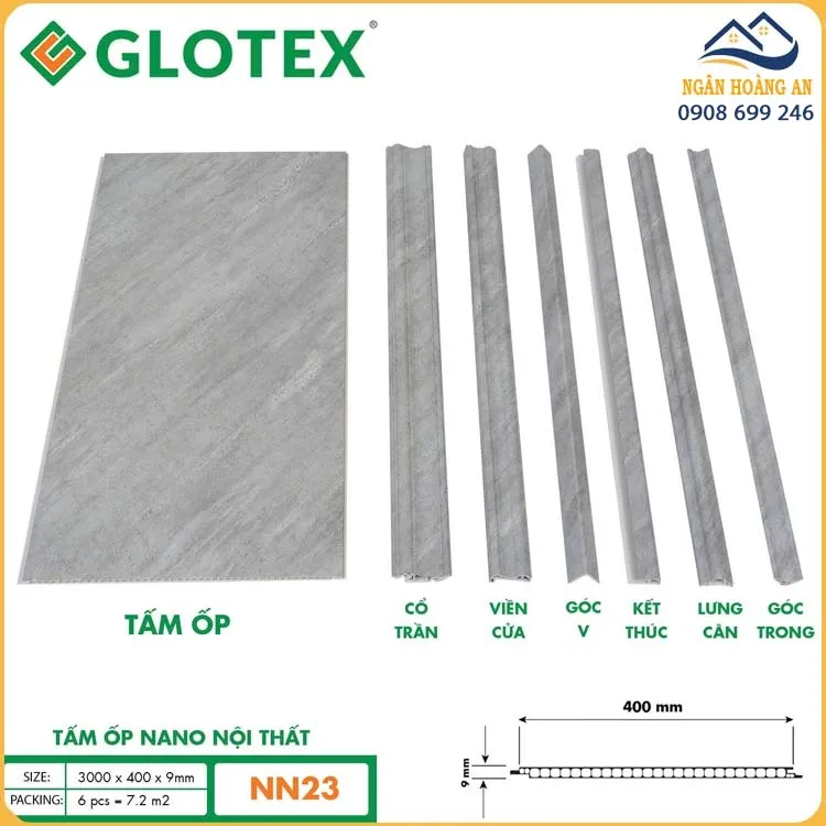 Ốp Trần Nano Glotex NN23 9mm Vân Đá Xám Tro