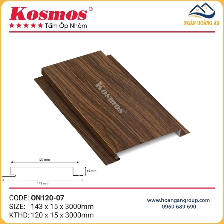 Ốp Trần Nhôm Phẳng Kosmos ON120-07 Vân Gỗ Nâu Walnut Ốp Trần Nhôm Phẳng Kosmos ON120-07 Vân Gỗ Nâu Walnut
