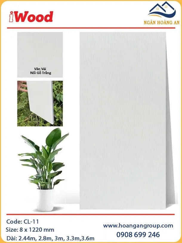 Tấm Ốp Trần Than Tre Giả Vân Vải Nổi Gỗ Trắng iWood CL-11
