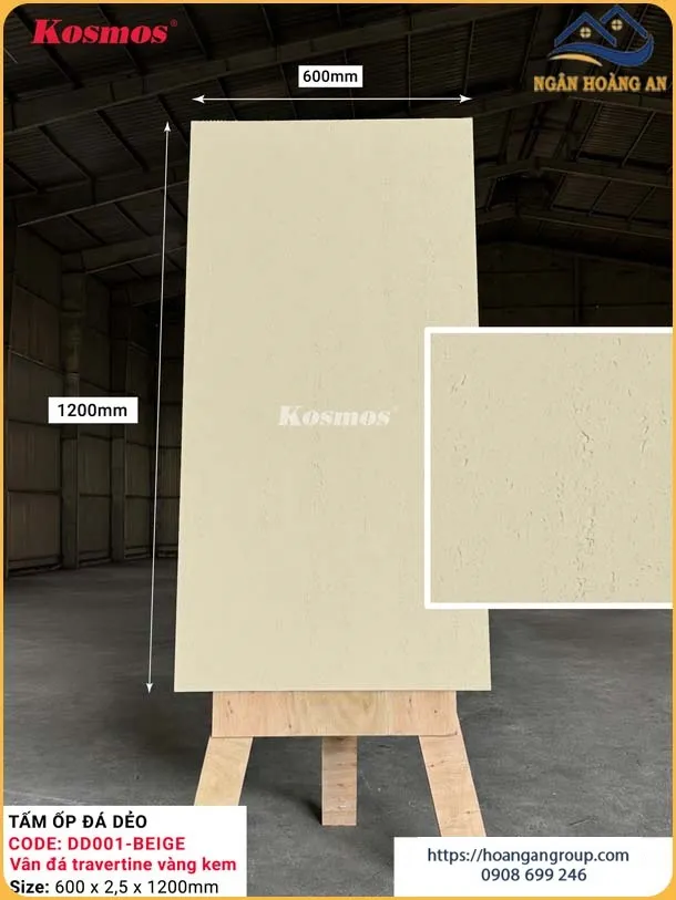 Ốp Tường Đá Dẻo Kosmos 2.5mm DD001 Vân Travertine Vàng Kem Ốp Tường Đá Dẻo Kosmos 2.5mm DD001 Vân Travertine Vàng Kem