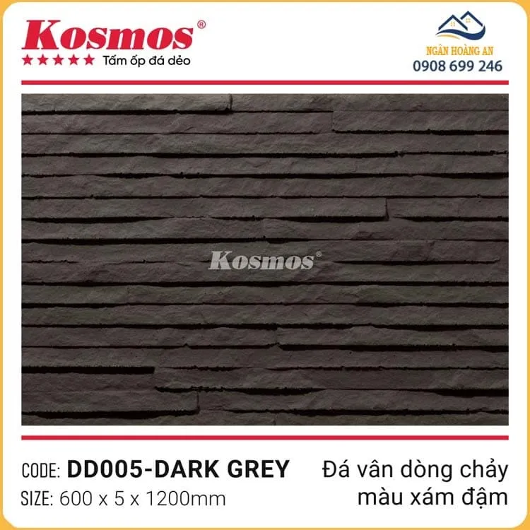 Ốp Tường Đá Dẻo Kosmos 5mm DD005 Vân Dòng Chảy Xám Đậm