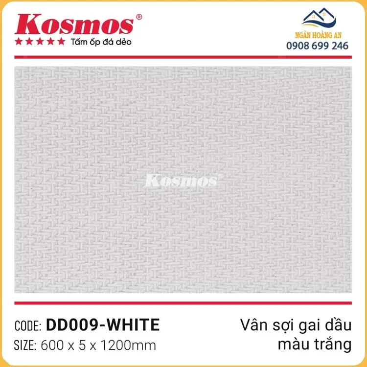 Ốp Tường Đá Dẻo Kosmos 5mm DD009 Vân Sợi Gai Dầu Trắng