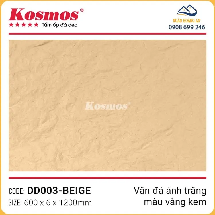 Ốp Tường Đá Dẻo Kosmos 6mm DD003 Vân Đá Ánh Trắng Vàng Kem