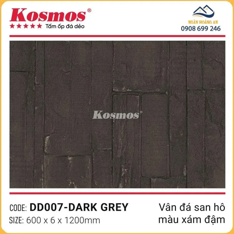 Ốp Tường Đá Dẻo Kosmos 6mm DD007 Vân Đá San Hô Xám Đậm