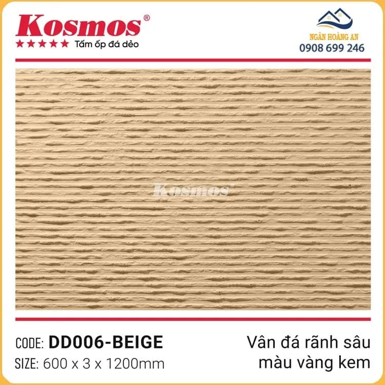 Ốp Tường Đá Mềm Kosmos 3mm DD006 Vân Rãnh Sâu Vàng Kem