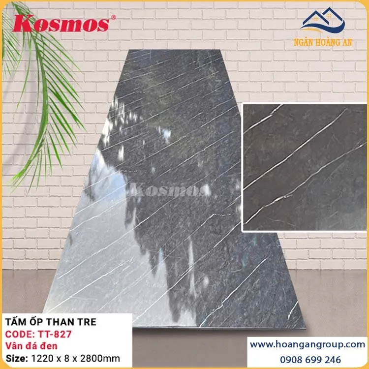 Tấm Ốp Đa Năng Sợi Than Tre Kosmos TT-827 Vân Đá Đen Tấm Ốp Đa Năng Sợi Than Tre Kosmos TT-827 Vân Đá Đen