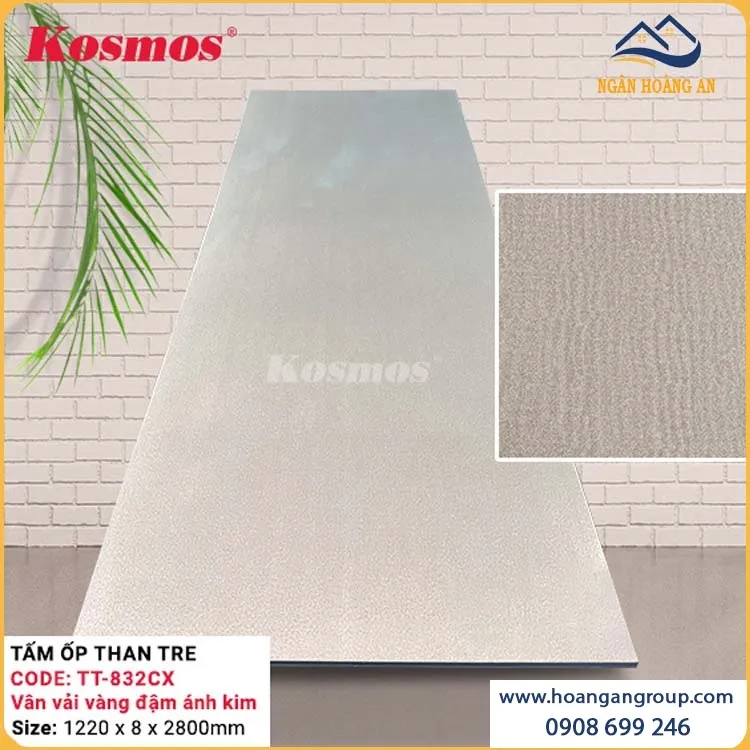 Tấm Ốp Đa Năng Sợi Than Tre Vân Vải Vàng Ánh Kim Kosmos TT-832CX