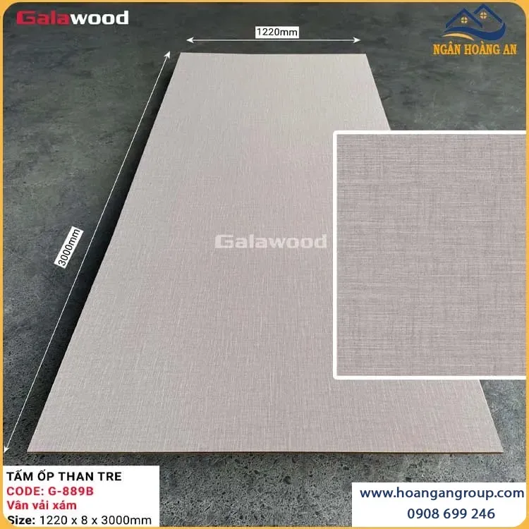 Tấm Ốp Đa Năng Than Tre Galawood 8mm G-889B Vân Vải Xám