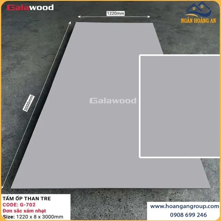 Tấm Ốp Tường Đa Năng Than Tre Galawood Đơn Sắc Xám Nhạt G-702 Tấm Ốp Tường Đa Năng Than Tre Galawood Đơn Sắc Xám Nhạt G-702