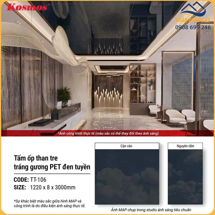 Ốp Tường Đa Năng Than Tre Kosmos Tráng Gương PET Đen Tuyền TT-106