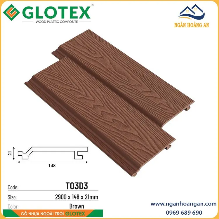 Ốp Tường Gỗ Nhựa Ngoài Trời Glotex TO3D3 Brown