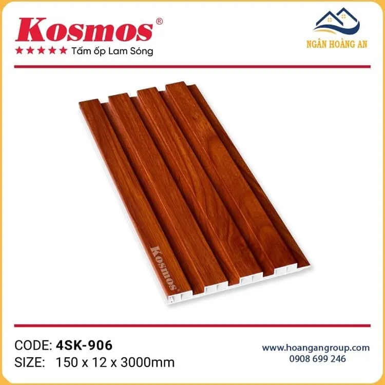 Ốp Tường Lam 4 Sóng Kép Nhựa Giả Gỗ Kosmos 4SK-906 Ốp Tường Lam 4 Sóng Kép Nhựa Giả Gỗ Kosmos 4SK-906